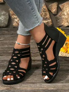 Women's Comfortable Versatile Wedge Shoes, Lightweight Soft Rubber Sole Mid Heel Single Shoe, Fashion Trendy Plus Size Sandals, Mom Shoes Walking Shoes