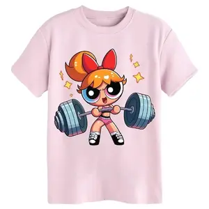 Powerpuff Girls Blossom Gym T-Shirt, 90s Y2K Cartoon Aesthetic Tee, Powerpuff Girls Weightlifting Graphic Tee, Cute Streetwear Gift, Trendy Outfits