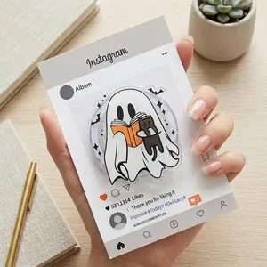 Ghost and Cat MagSafe Phone Grip, Bookish Ghost Griptok, Spooky Cute Cat Stand, Unique Gift for Hardcore Readers, Ghostly Kitten Design Style