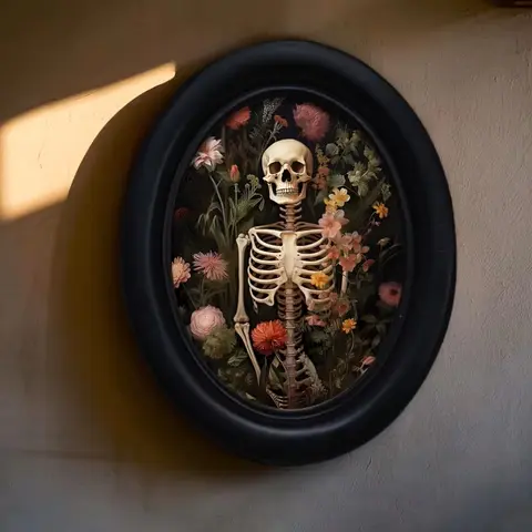Vintage Art Style Skull Flower Pattern Decorative Home Item, Eerie, Perfect for Halloween Christmas Thanksgiving Wall Decoration