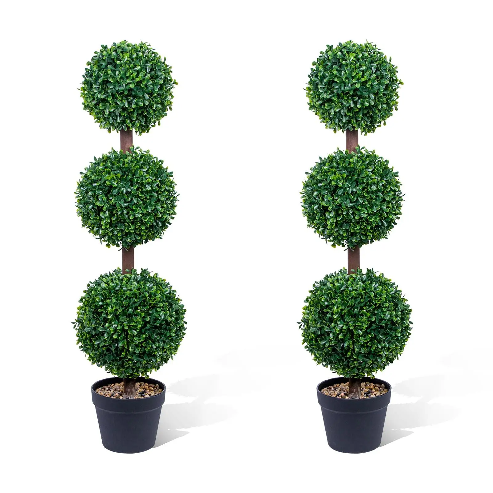 GARVEE 2-Pack 3FT Triple Ball Boxwood Topiary Tree Set, Faux Greenery with Black Pot, Realistic Indoor-Outdoor Decor for Entryway, Farmhouse Room, Wedding, Home Office, Patio