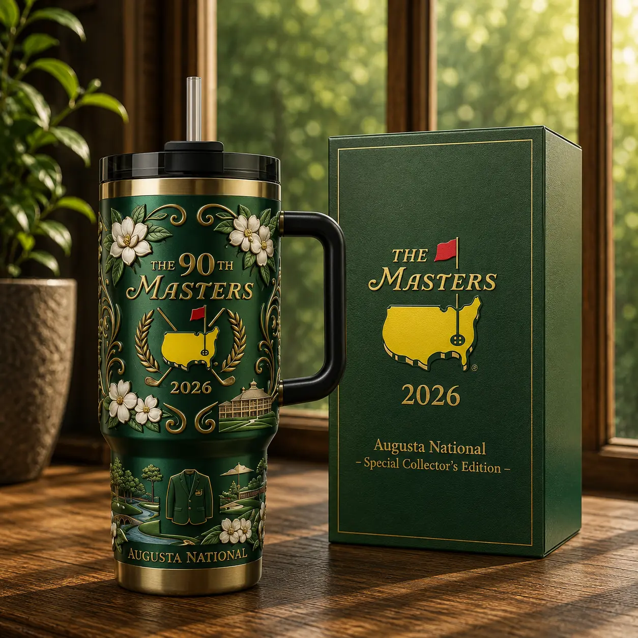 The 90th Masters 2026 Tumbler with Handle and Straw | Augusta National Golf Tournament Stainless Steel Insulated Travel Mug | Golf Lover Gift