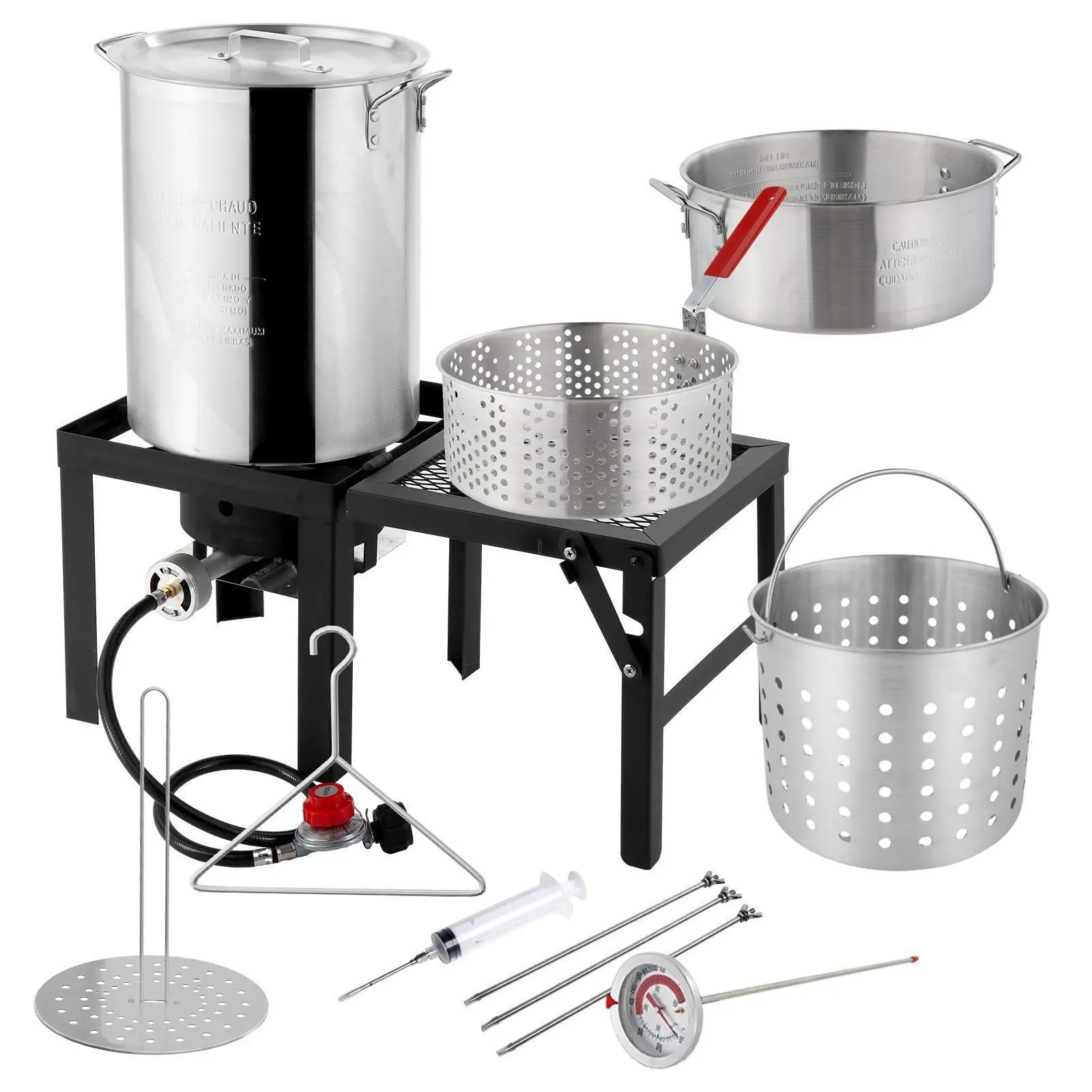 【Summervibes】Ubesgoo 30QT Turkey Fryer & 10QT Fish Fryer Kit w/ 55,000BTU Propane Stove, Aluminum Outdoor Deep Fryer & Seafood Boiler Steamer w/Baskets, Thermometer, Marinade Injector, Turkey Rack & Rack Lifter