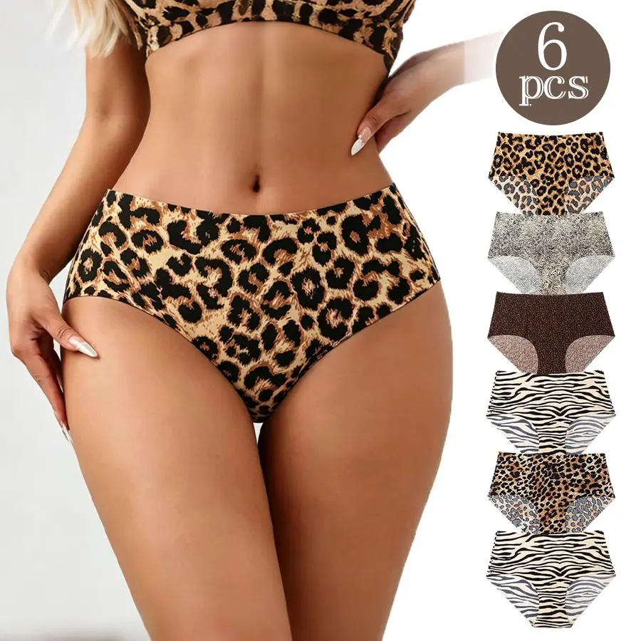 Typretty Women's 6pcs Low Waist Cotton-Nylon Panty Set - Soft, Breathable, Stretchy, Sexy, Lightweight Knickers, Leopard Print, Floral Heart Print, Fitted, Everyday Comfort Multipack