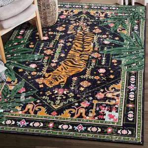 Vintage Leopard Floral Print Carpet, Animal Print Rug, Large Area Rug for Living Room Bedroom, Nordic Style Washable Non-Slip Plush Mat, Home Decor