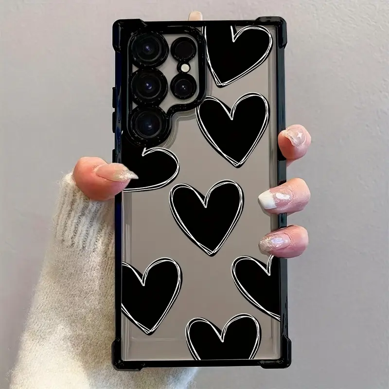 Black Heart Protective Cellphone Case - Preppy Street Phone Accessory Compatible with Samsung Galaxy S26,S25,S24,S23,S22 Plus,S21 FE Ultra 4G,5G, Transparent TPU Shell Protector for Handheld Devices with Drop Protection
