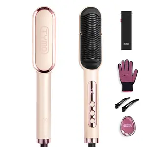 【Live only】Limit Edition-TYMO RING PLUS -Pink 2-in-1 Hair Straightener & Hairstyle Brush with Anti-Scald Shell and LED Display for All Hair Types