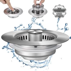 3 in 1 kitchen sink drain strainer, stainless steel sink stopper, anti-clogging drainage odor filter sink plug for us standard 3 1/2 inch drain, home goods, kitchen gadgets, drain cover