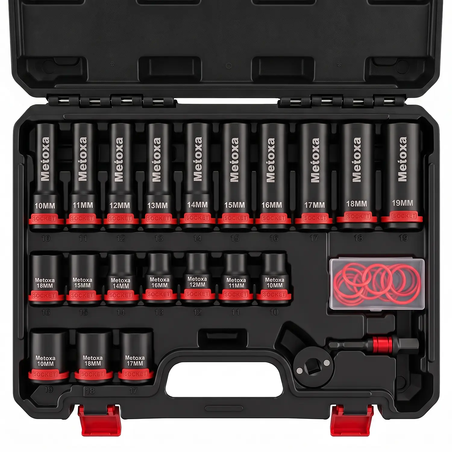 METOXA 23-Piece Metric Master Impact Socket Set, 1/2" Drive, Heavy-Duty CR-V Steel, Deep & Shallow Sockets with Storage Case