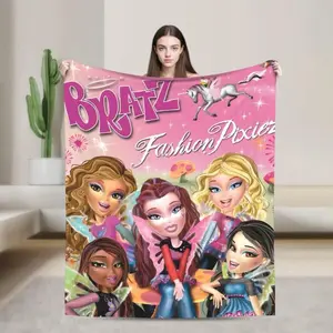Bratz FashionPixies Cartoon Character Flannel Blanket All-Season Soft Throw Anti-Stain Lightweight for Sofa Bed Travel Vibrant Mixed Colors Contemporary Design Soft, breathable and comfortable