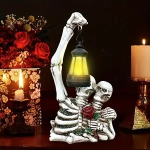 Solar Couple Skull Lantern Statue, Resin Ghost Head Ornament, Halloween Decoration, Garden Patio Decor, Gift for Holidays