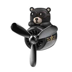 Cute Pilot Bear Car Air Vent Clip, Propeller Rotating Aromatherapy Car Air Freshener, Cool Cartoon Car Interior Decor Accessories