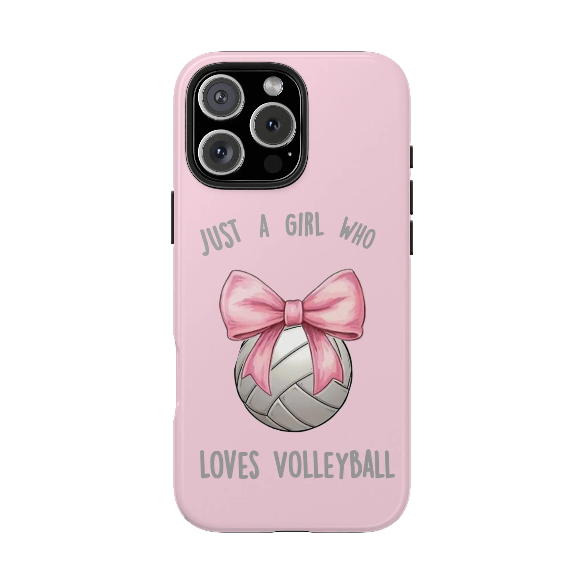Just a Girl Who Loves Volleyball Phone Case, Pink Bows Ribbon Coquette Print Tough Cover For iPhone 14 15 16 17 Pro Max Plus Air, Galaxy S24 S25