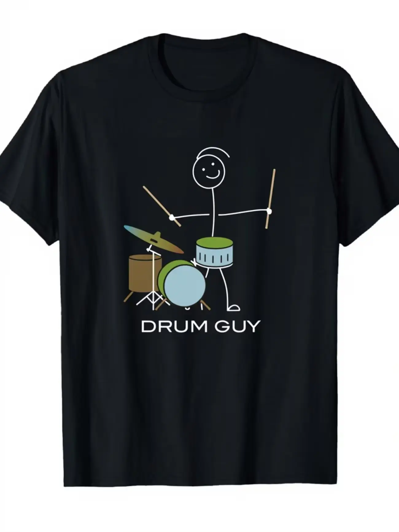 Drummer Stick Figure Design for Music Enthusiasts, Print T-Shirt Suitable for Everyday Casual Wear, Party, And Leisure Outfits. Humorous Stick Figure Creative T-Shirt for Men, Funny Doodle Style T-Shirt, Quirky Stick Figure T-Shirt