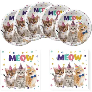 Party Supplies Kitten Paper Tableware Set -  Themed Birthday Party Plates and Napkins