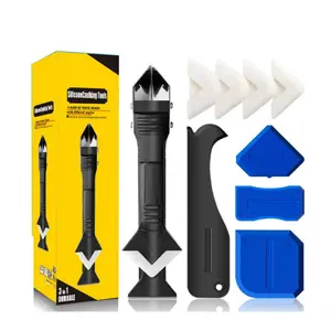 Silicone Caulking Tools-3 in 1 Sealant Finishing Tool Grout Remove Scraper Caulk Remover Glass Glue Angle Scraper for Bathroom,Kitchen,Floor,Window,Sink Joint,Frames Seal (Black Blue)