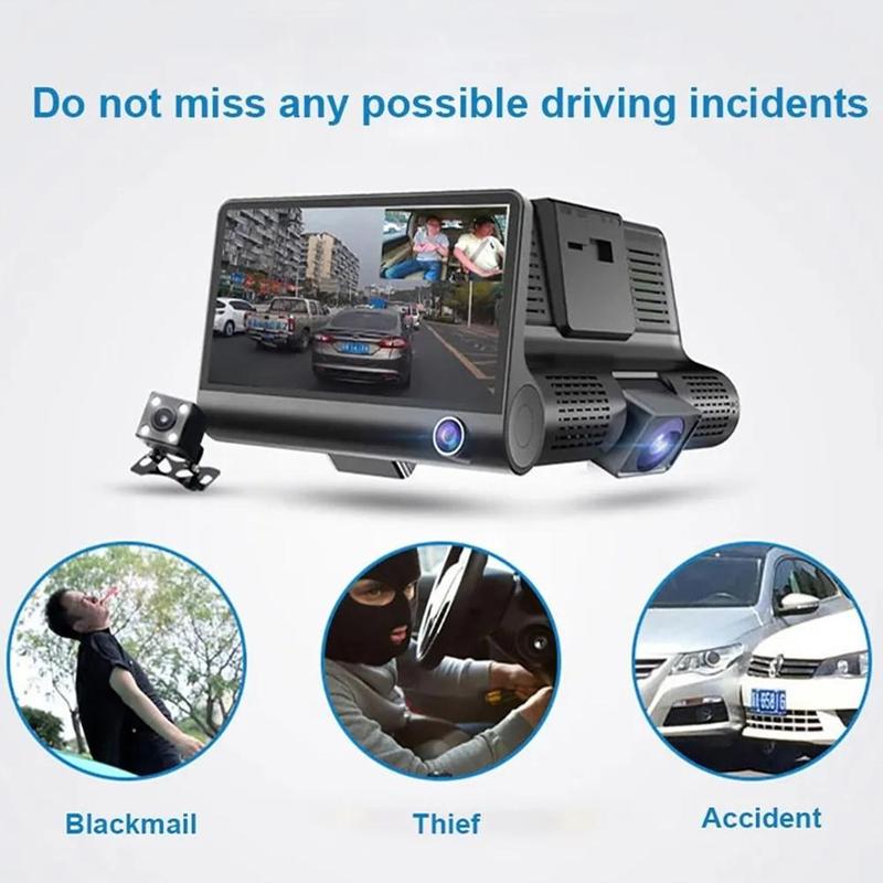 4Inch 3 Channel Dash Cam, Dual Lens Night Vision HD Car DVR Video Dash Cam 1080P 170° Wide Angle Video Recorder Camera LCD Screen G-Sensor, Loop Recording, Motion Detection and Parking Monitor 4Inch 3 Channel Dash Cam, Dual Lens Night Vision HD Car DVR Video Dash Cam 1080P 170° Wide Angle Video Recorder Camera LCD Screen G-Sensor, Loop Recording, Motion Detection and Parking Monitor