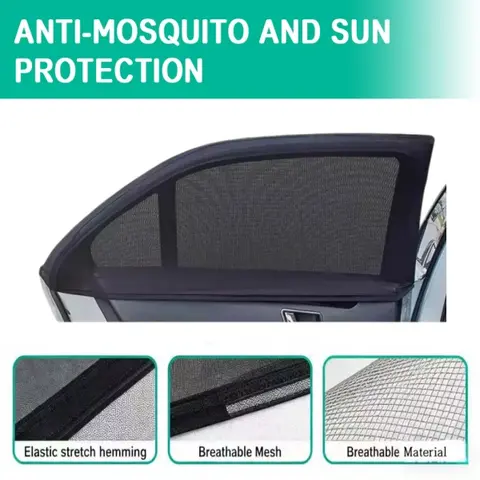 4PCS Nylon UV Protective Mesh Sunshades - Car Side Window Shades, Privacy Mesh, Anti-Insect & UV Protection, Full Coverage, Compatible with Most Cars, Exterior Accessory (Ideal for Camping Trips)