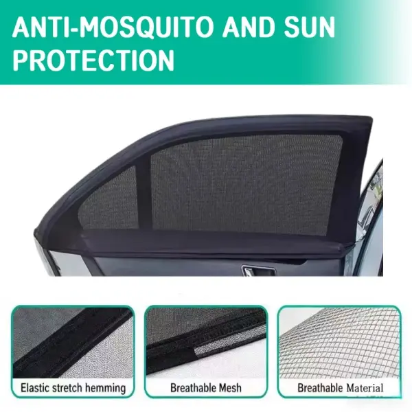 4PCS Nylon UV Protective Mesh Sunshades - Car Side Window Shades, Privacy Mesh, Anti-Insect & UV Protection, Full Coverage, Compatible with Most Cars, Exterior Accessory (Ideal for Camping Trips)
