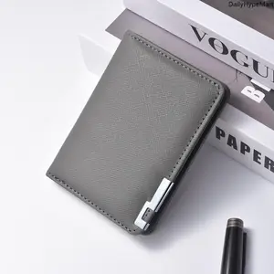 Men's Slim Cross Pattern Short Wallet, Luxury Business Card Holder with Multi-Slots