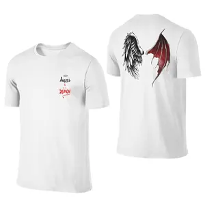 Angel Demon Wings Tee Cotton Double-sided Printed Black Dark Street Style Unisex Loose Fit Y2K Vibe Casual Outfit