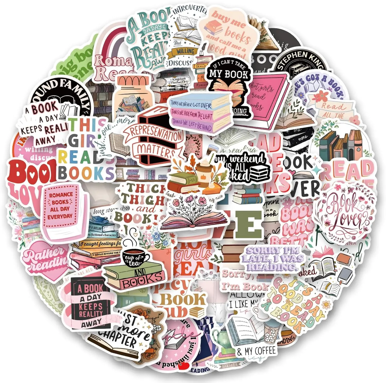 Book Lover Sticker Pack - Durable Waterproof Vinyl Designs for Laptops ...