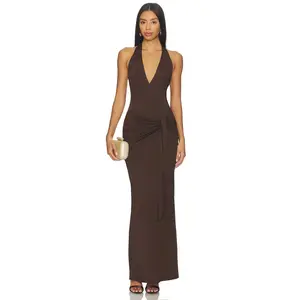 superdown Chloe Halter Maxi Dress in Brown