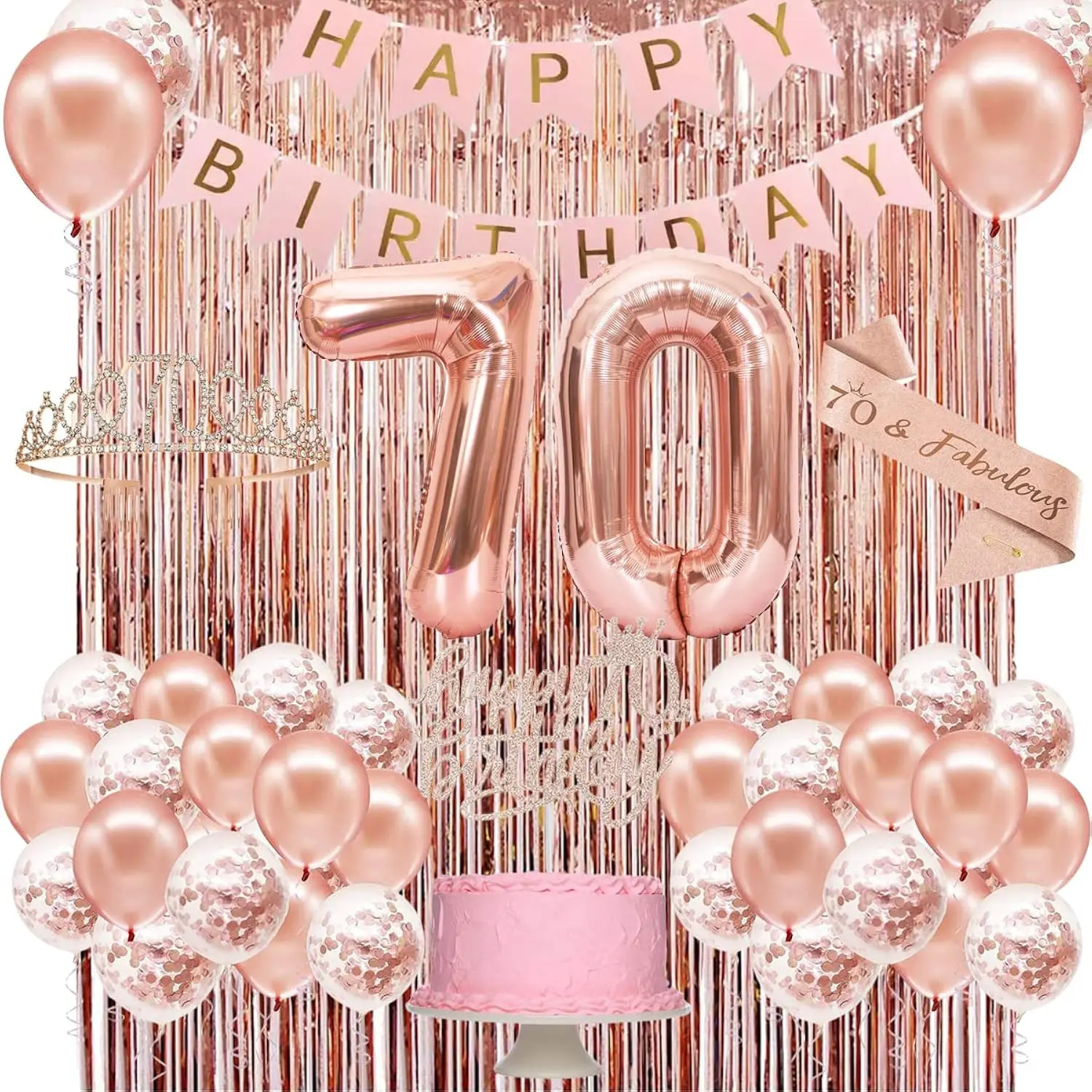 70Th Birthday Decorations For WomenRose Gold 70Th Birthday BannerCrownSashCake Topper And Number BalloonHappy 70Th Birthday Party Decorations70Th Birthday Gifts For Women Decorations