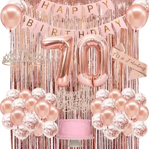 70Th Birthday Decorations For WomenRose Gold 70Th Birthday BannerCrownSashCake Topper And Number BalloonHappy 70Th Birthday Party Decorations70Th Birthday Gifts For Women Decorations