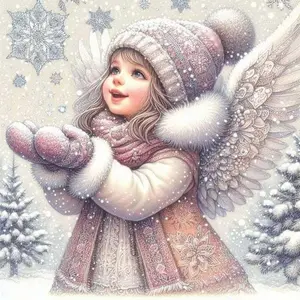 5D DIY Full Drill Round Diamond Painting - Diamond Art Painting Kit Winter Angel Mosaic, Canvas - DIY Decoration Painting, Home Wall Decor, Perfect for Halloween and Christmas, Independence Day, Birthday and Anniversary Gifts