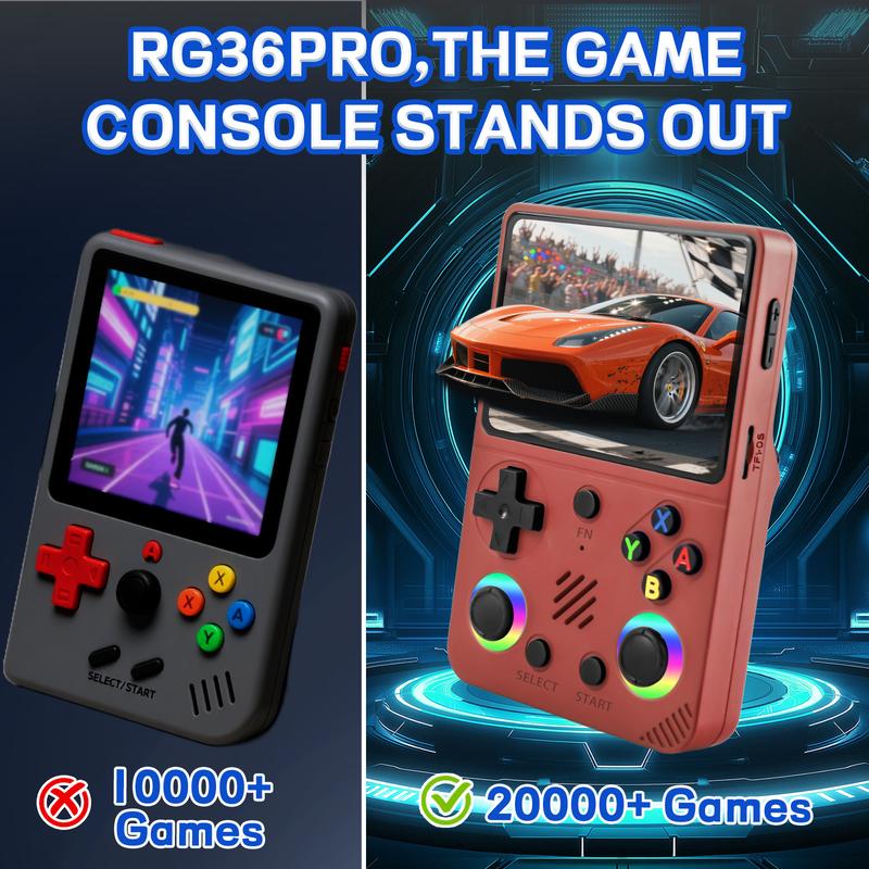 RG36PRO Retro Handheld Game Console - Open Source System,3.5"IPS Screen,30,000+ Classic Games,64G TF card, 3000mAh Battery,Portable Gaming Player for Travel,Gift for Teen or Partner -Black