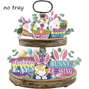 Easter Themed Tiered Tray Decor, 8 Counts/set Wooden Easter Decoration, Desktop Centerpiece Decoration, Home Decor for Living Room Bedroom, Signs
