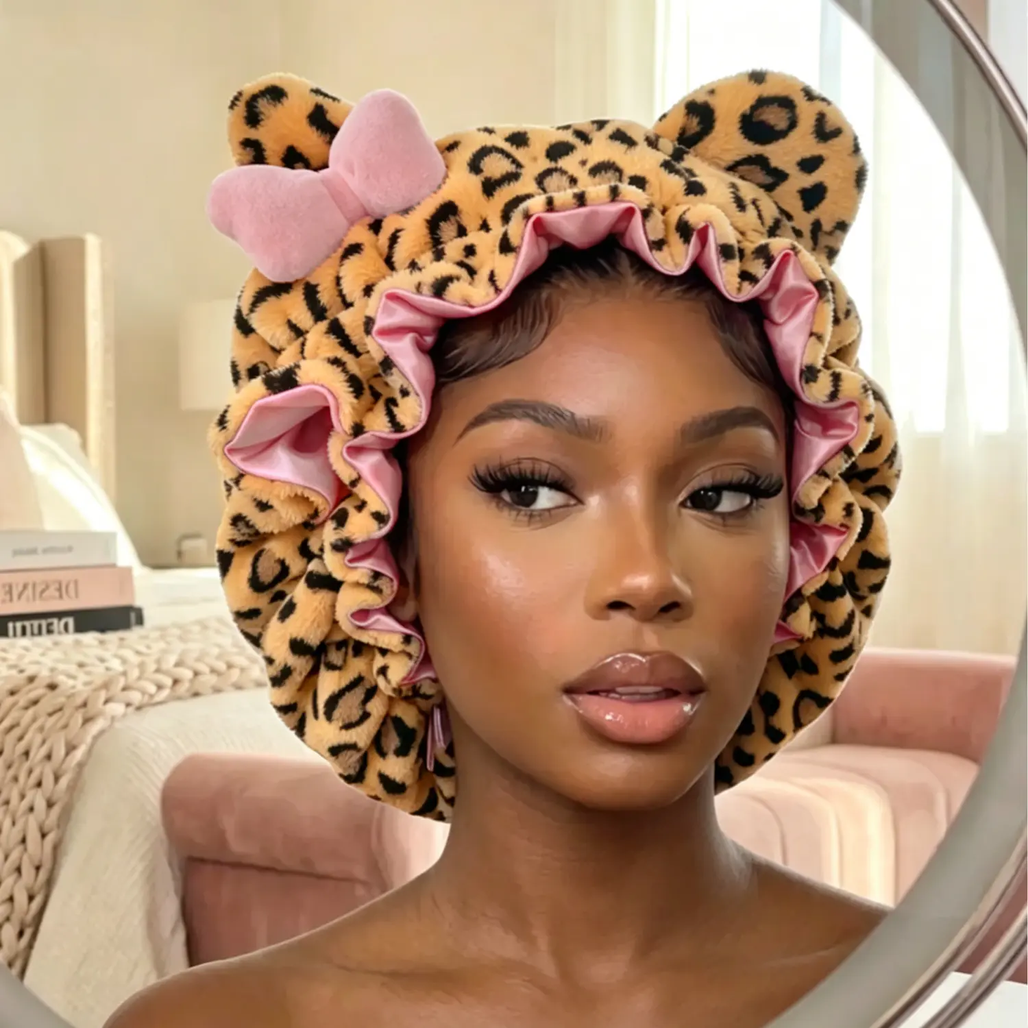Luxury Kitty Teddy Bonnet -Adjustable,Hair Bonnet Comfortable Stylish,Daily Hair Care and Protection with SatinLining & Cute Ears,No Frizz All ComfortStylish Curl Protection for Daily Hair Care Durable Halloween