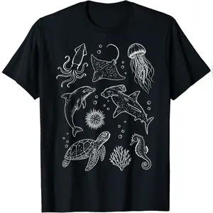 Ocean Sea Animals Vintage Whale Fish T-Shirt Essential Daily Tee