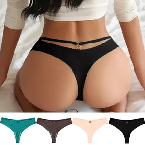 Women's Solid Color Drop Waist Thong, Soft Breathable Panty for Daily Wear, Women's Fashion Comfy Underwear for All Seasons