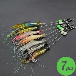 7pcs Luminous Artificial Shrimp Fishing Lures Set with Hooks, Glow Soft Bait Kit for Freshwater & Saltwater Fishing