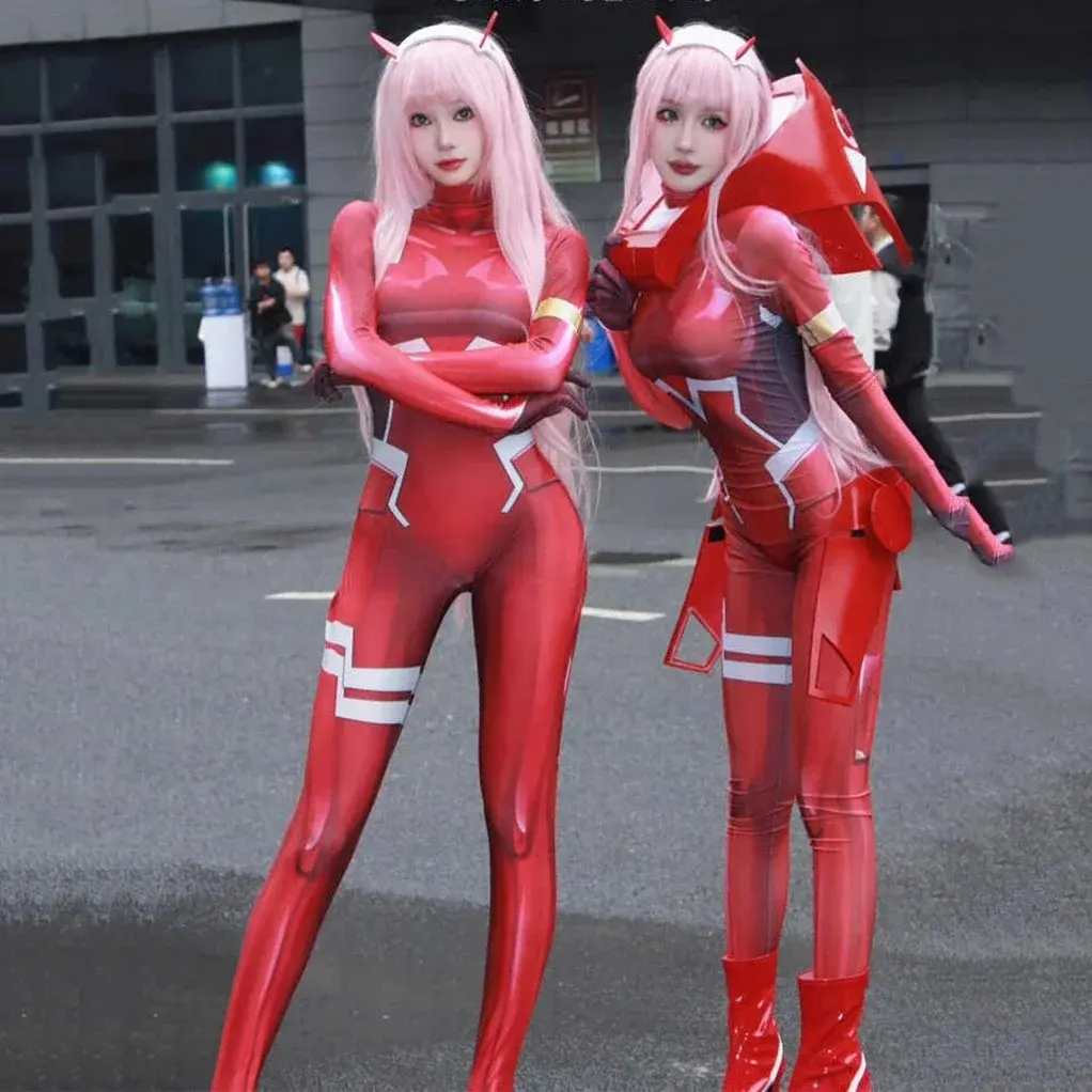 Zero Two Cosplay Costumes Bodysuit Anime Darling in the Franxx 02 Jumpsuit Body suit Wig Women Halloween Party Costume Catsuit ，Novelty and Prank Toys