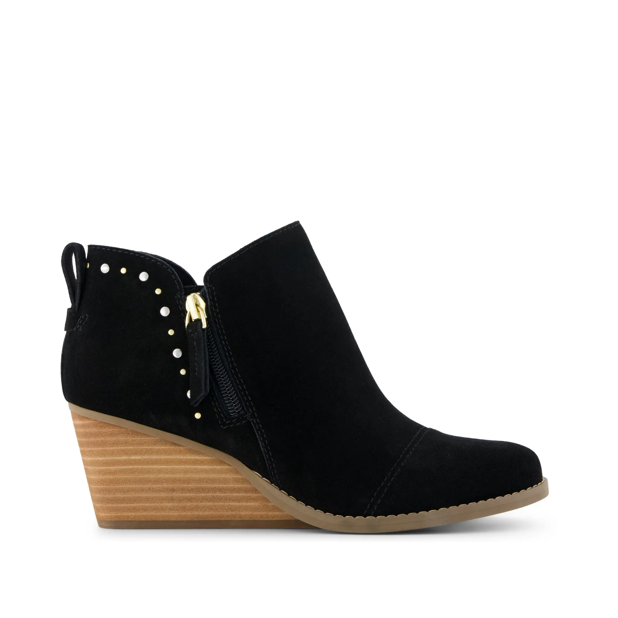 Womens Goldie Wedge Ankle Bootie Black Suede with Studs