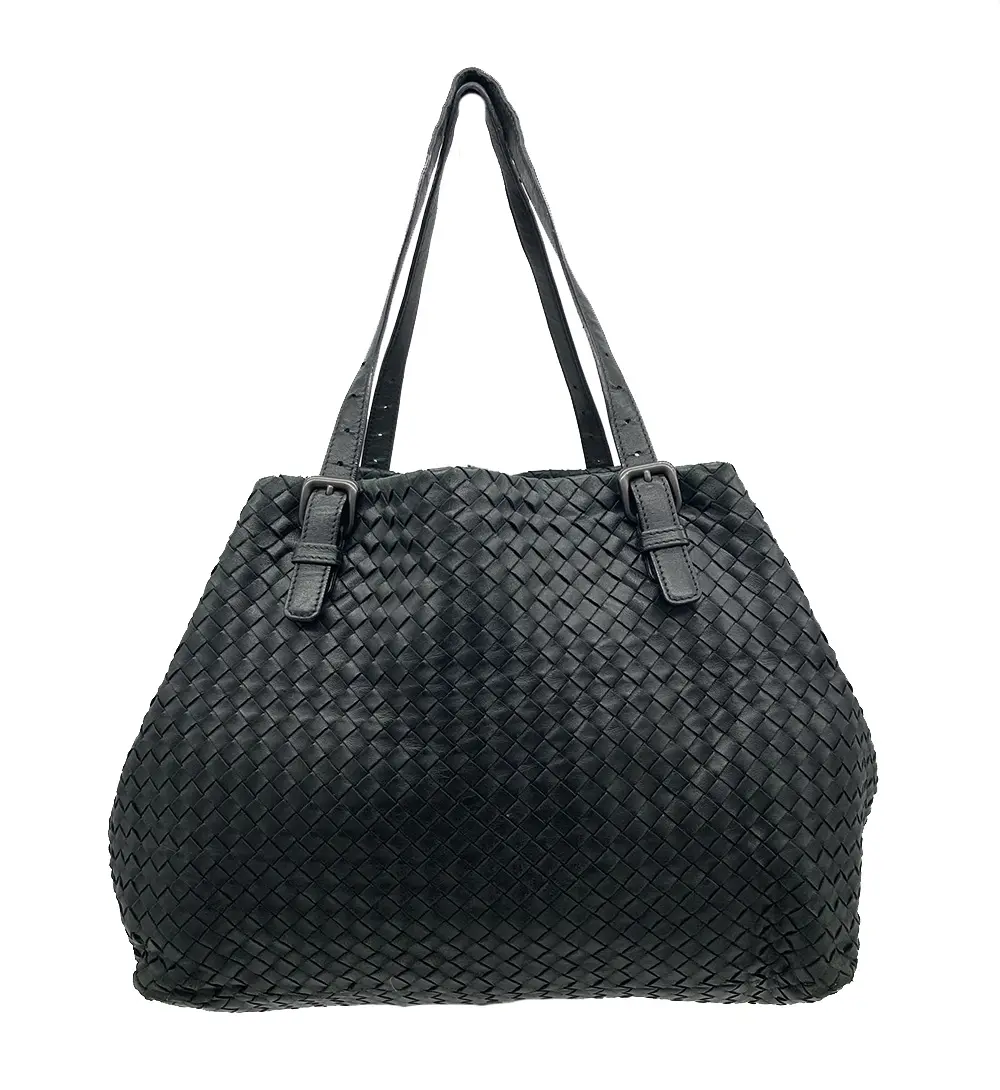 Pre-owned Bottega Veneta leather Tote Bags Black Woven Shoulder Bag Tote