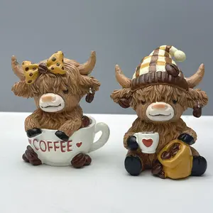 Novelty Miniature Creative Toy Resin Figurine Coffee Cow Set Craft Ornament Home Decor, Unique Desk Decoration, Perfect Gift Idea