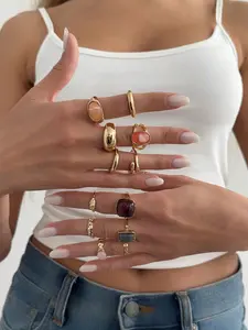 Women's Acrylic Ring Set, Fashionable Lightweight Alloy Rings, Perfect Gift for Women & Girls, Ideal Daily Wear Jewelry