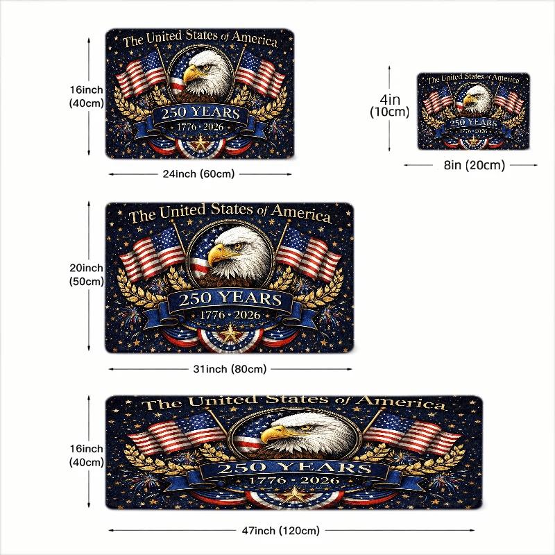 1pc, 2pcs, 3pcs 250Th Anniversary Commemorative Mat, 1776-2026 Flag Decorative Foot Mat, Fleece And Non-Slip Rubber Backing, Durable And, Machine Washable