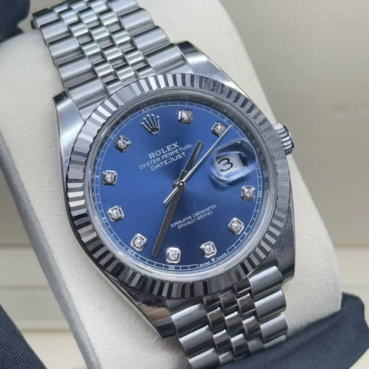 2025 Full Set Rolex Datejust 41mm m126334-0016 White Gold Combination Luxury Watch With Factory Diamond Blue Dial