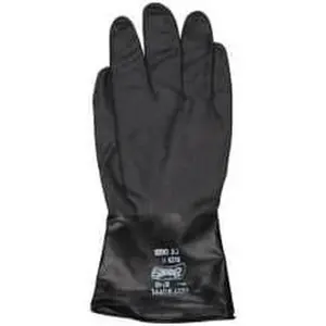 SHOWA Size 2XL (11), 14" Long, 14 mil Thick, Butyl Chemical Resistant Gloves Textured Finish, Rolled Cuff, ANSI Abrasion Level 0, ANSI Cut Level 0, ANSI Puncture Level 0, Black 874R-11