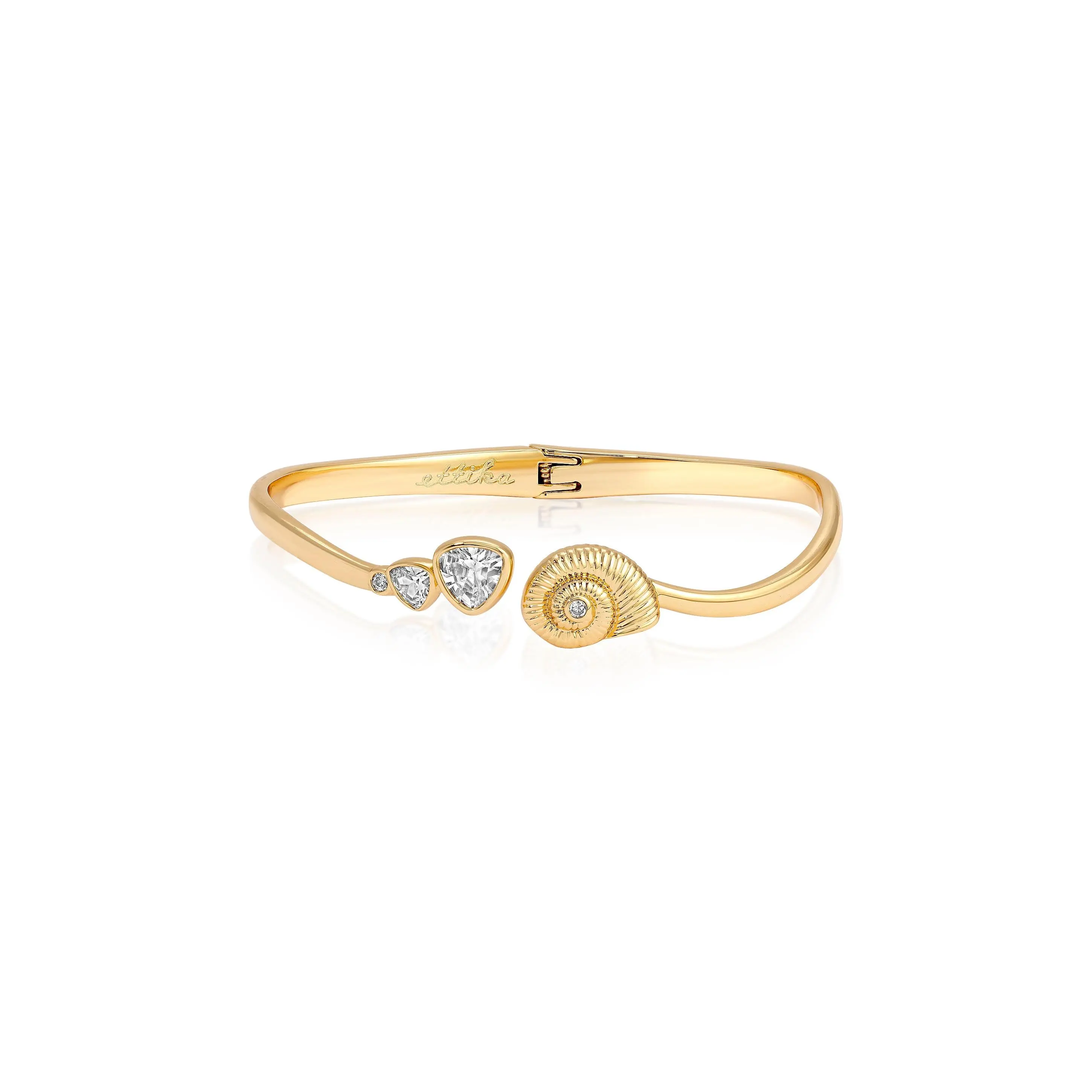 Golden Nautilus Shell Cuff Bracelet – 18K Gold Plated Nautilus Cuff with Crystal | Beach-Inspired Statement Bracelet for Women
