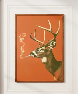 Buck Smoking a Cigarette Vintage Poster Art Funny Whitetail Deer Retro Whimsical Print Cabin Wall Decor Outdoor Sports Hunter Illustration