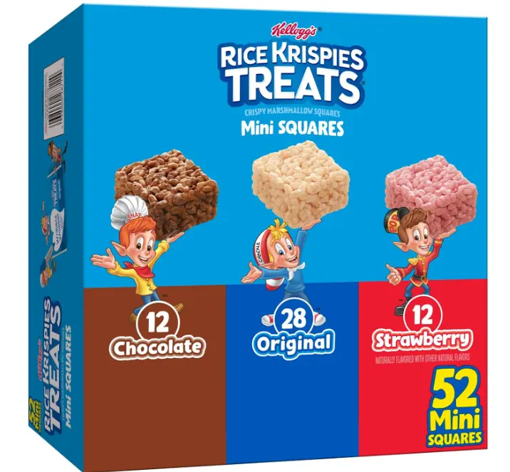 Rice Krispies Treats Mini Crispy Marshmallow Squares, Kids Snacks Box, Cereal Bars, Variety Pack (52 Bars)