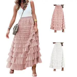 Women's Long Maxi Tulle Skirts A Line High Waisted Tiered Layered Midi Skirt Mesh Ruffle Tutu Petticoat