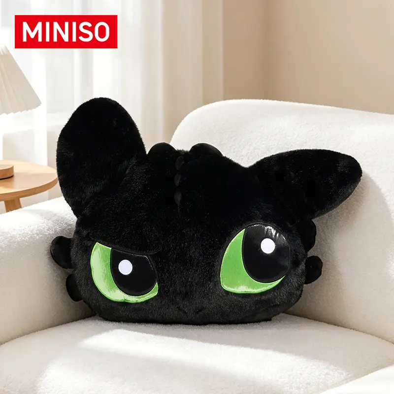 MINISO How to Train Your Dragon Toothless Head Classic Reproduction Plush Pillow - Extra Soft Fluffy Soft Adorable Stuffed Animal Gift, Anime Manga House Decoration, Plushies for Fans' Birthdays