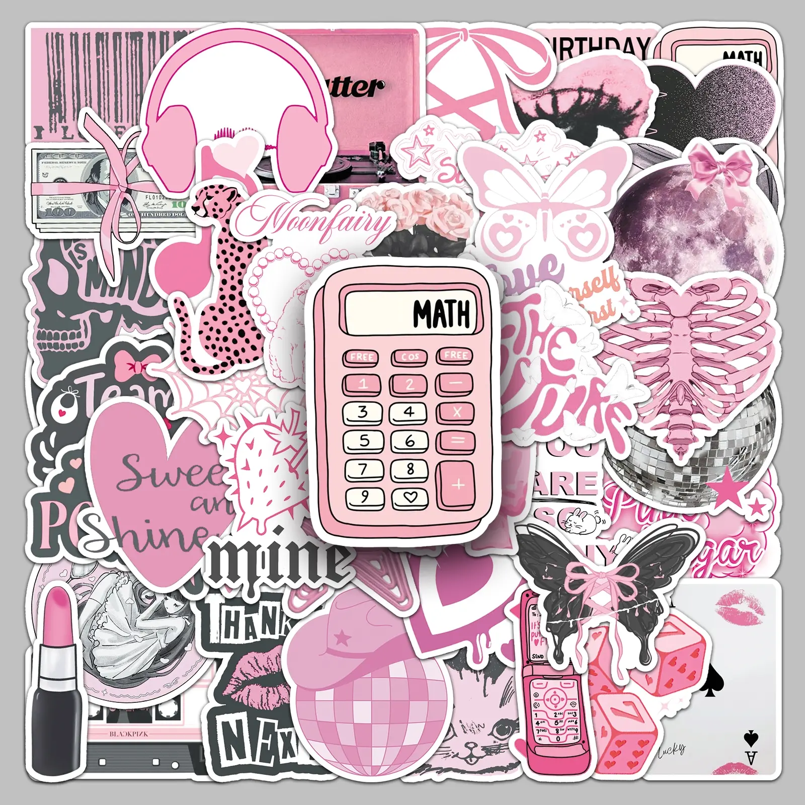 50pcs Sweet Pink Style cute cartoon small fresh creative sticker water cup laptop phone case stationery sticker Cellphone